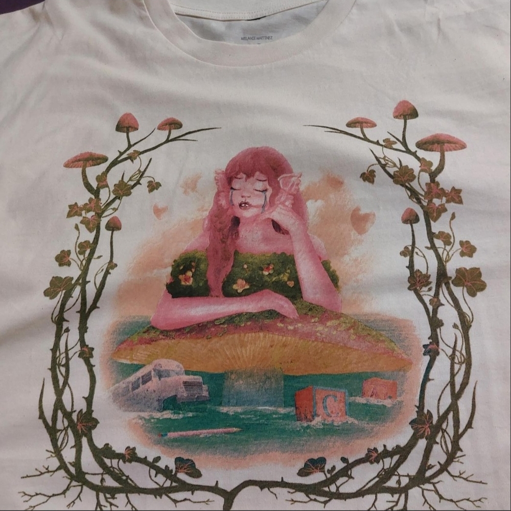 White Graphic Tee with Pink and Green Design